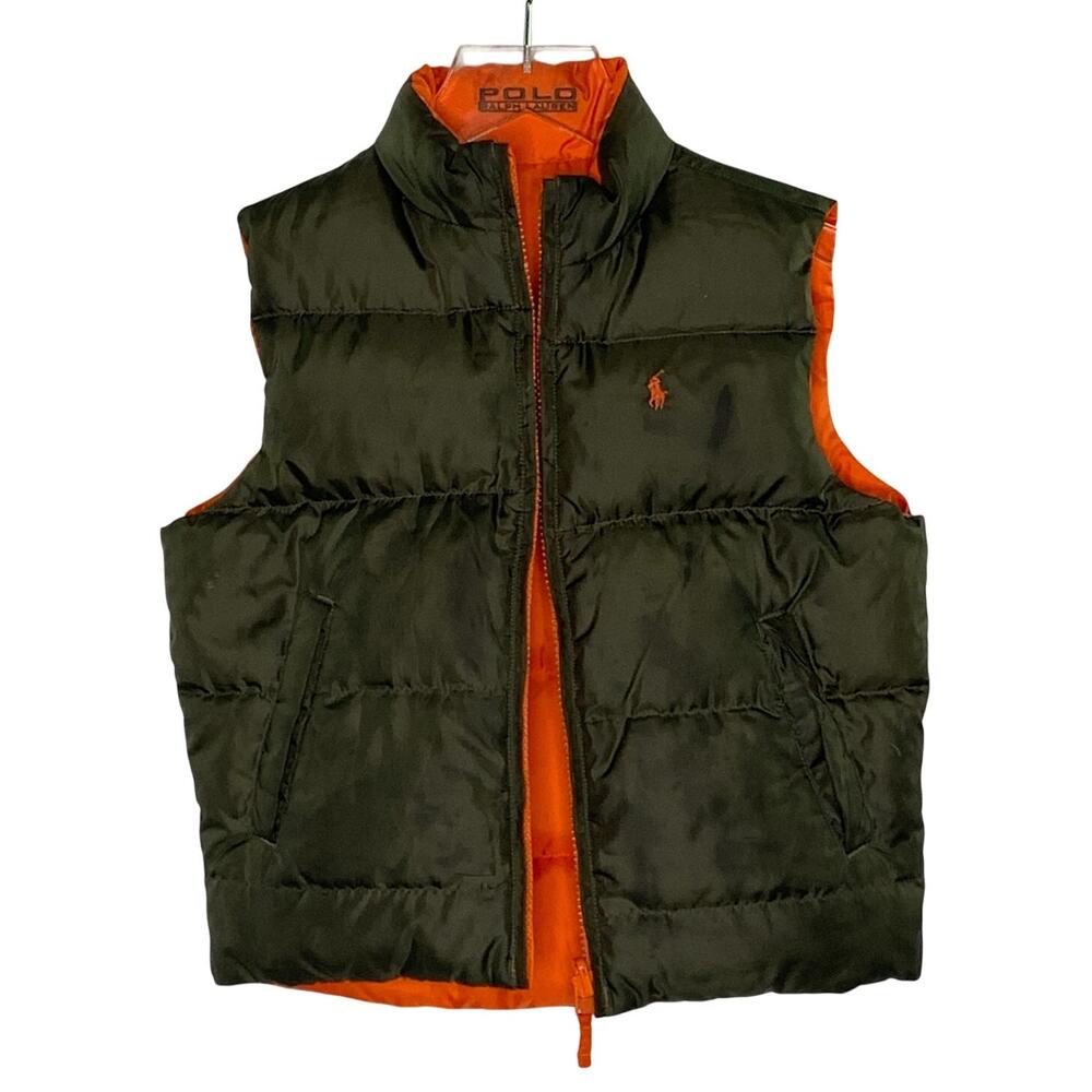 Polo Ralph Lauren Reversible Puffer Vest 3/3T Boys Green Orange Down Outdoor